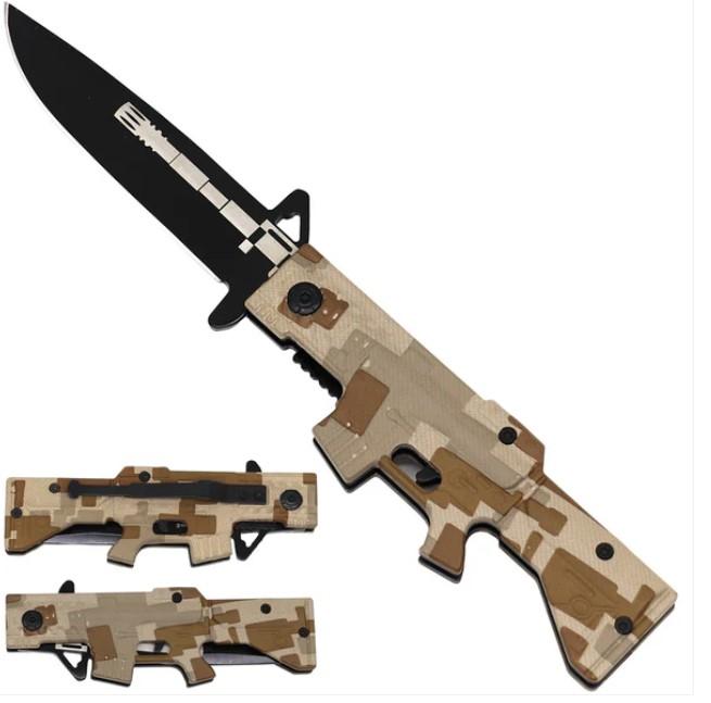 8.25" Army Gun-Shaped Folding Knife - Brown Camo image