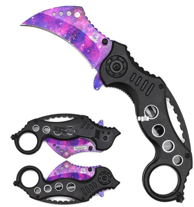 7.5'' Karambit Knife With Glass Breaker - Purple Galaxy image