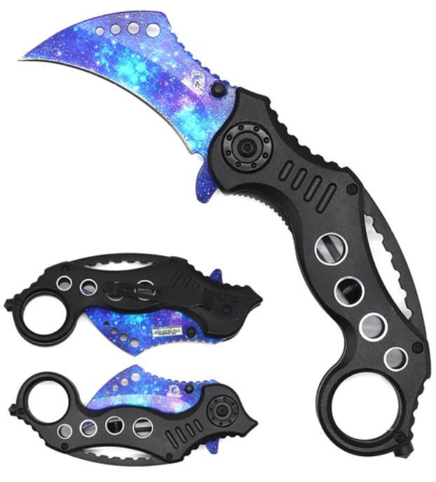 7.5'' Karambit Knife With Glass Breaker - Blue Galaxy image