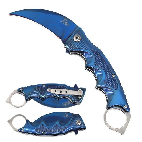 Karambit Spring-Assisted Knife With Finger Loop - Blue image