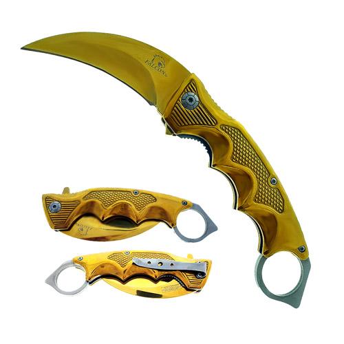 Karambit Spring-Assisted Knife With Finger Loop - Yellow image