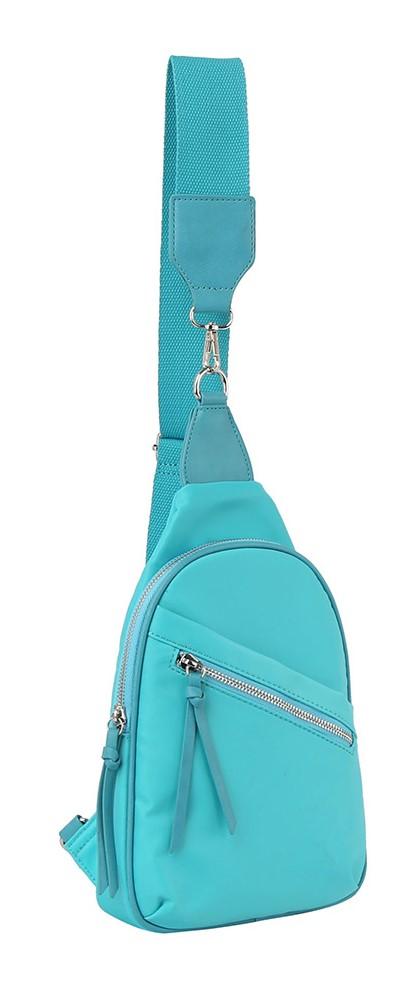 Nylon Crossbody Sling Purse With Front Zipper Pocket - Dusty Blue image