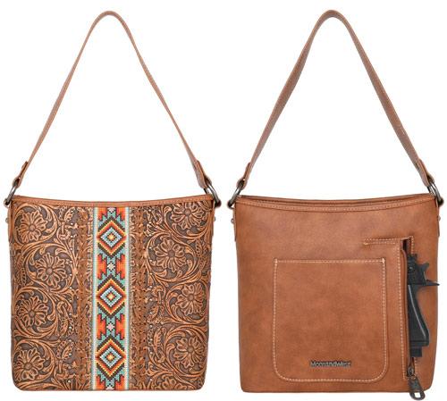 Montana West Tooled Collection Concealed Carry Hobo Bag - Tan image