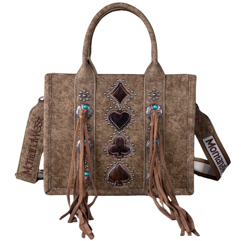 Montana West Fringe Mariposa Concho Collection Tote - Khaki image