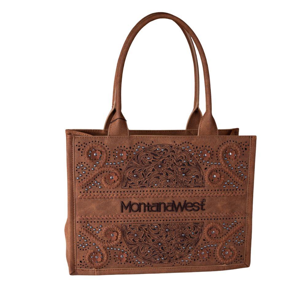 Montana West Embossed Floral Tote - Brown image