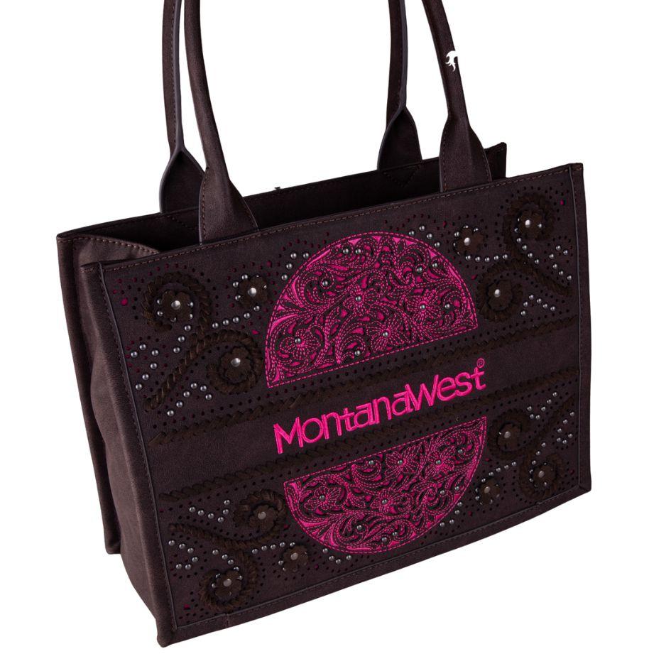 Montana West Embossed Floral Tote - Pink On Coffee image