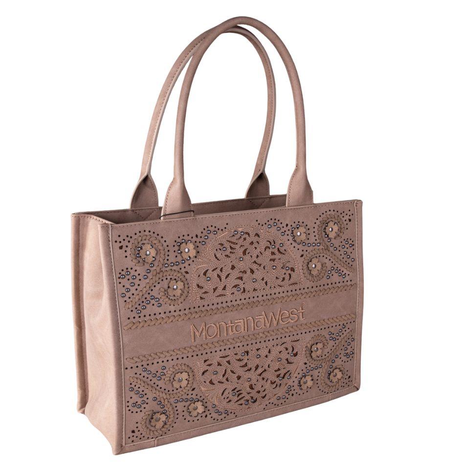Montana West Embossed Floral Tote - Khaki image