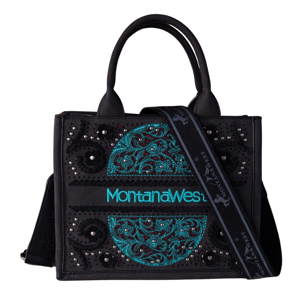 Montana West Embossed Floral Tote/Crossbody - Black image