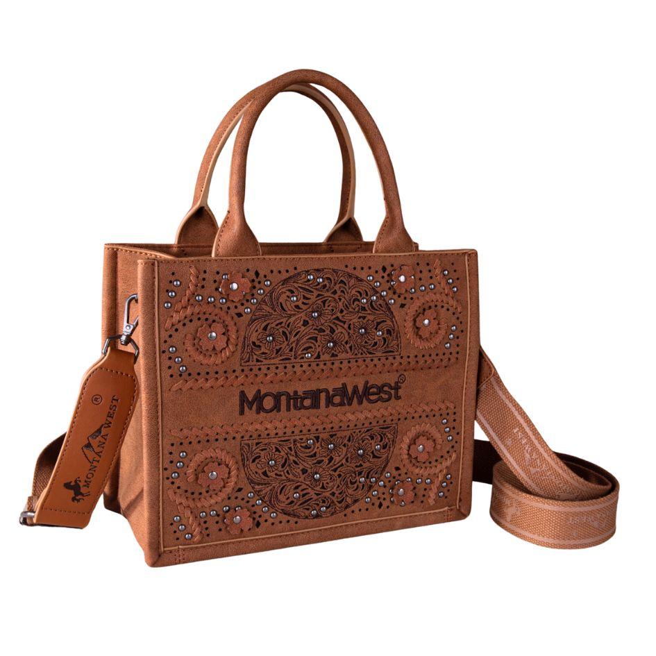Montana West Embossed Floral Tote/Crossbody - Brown image