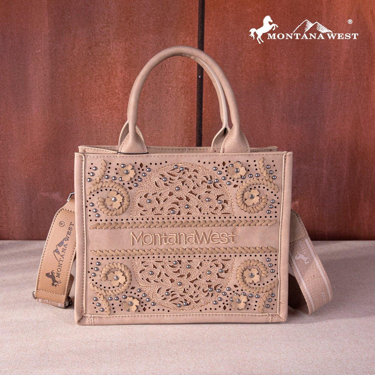 Montana West Embossed Floral Tote/Crossbody - Khaki image
