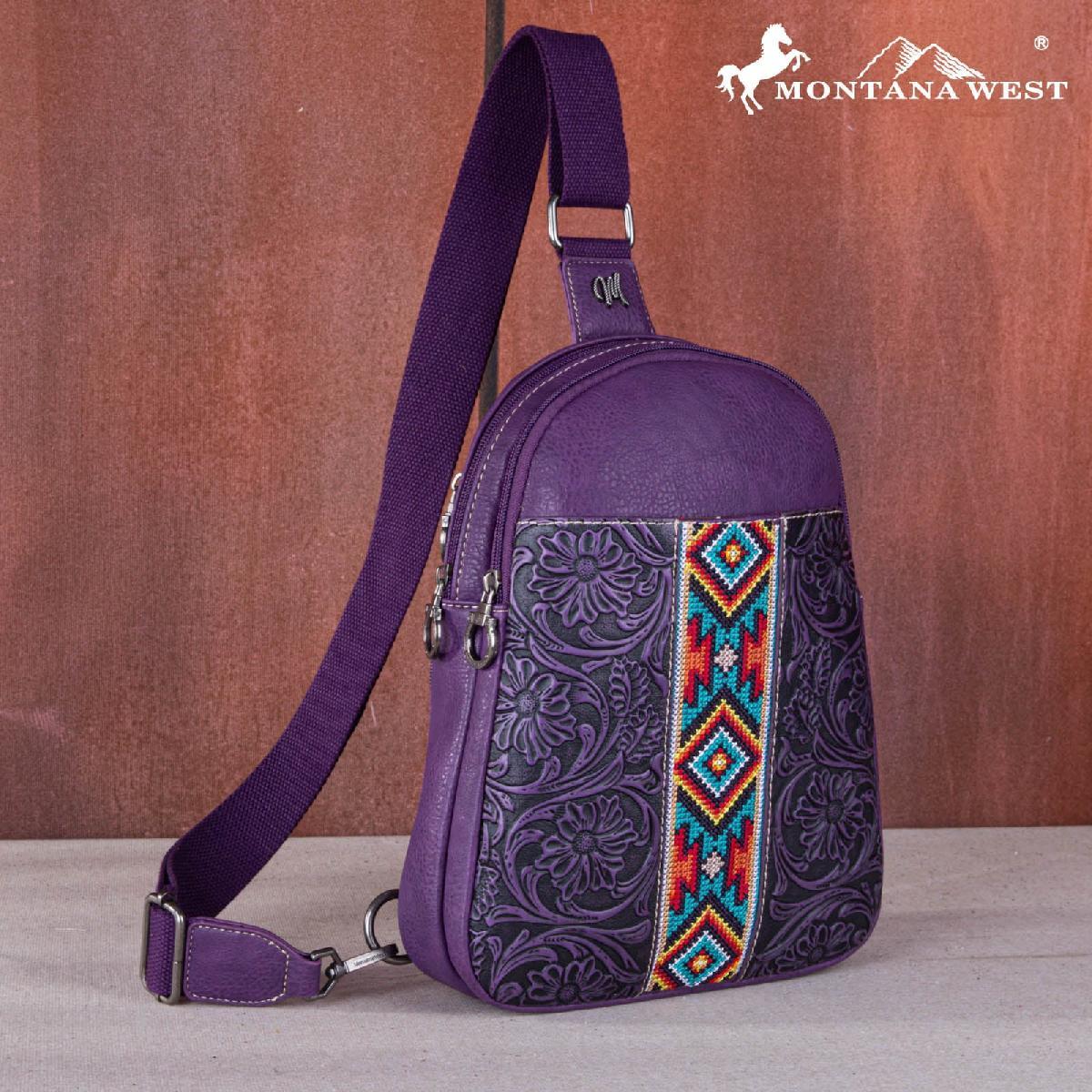 Montana West Aztec Embroidery Crossbody Bag - Purple image