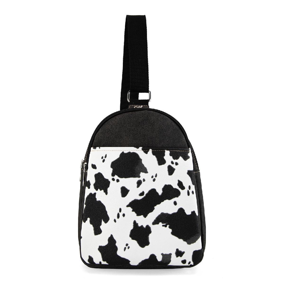 Montana West Cow Print Crossbody Backpack With Concealed Carry - Black image