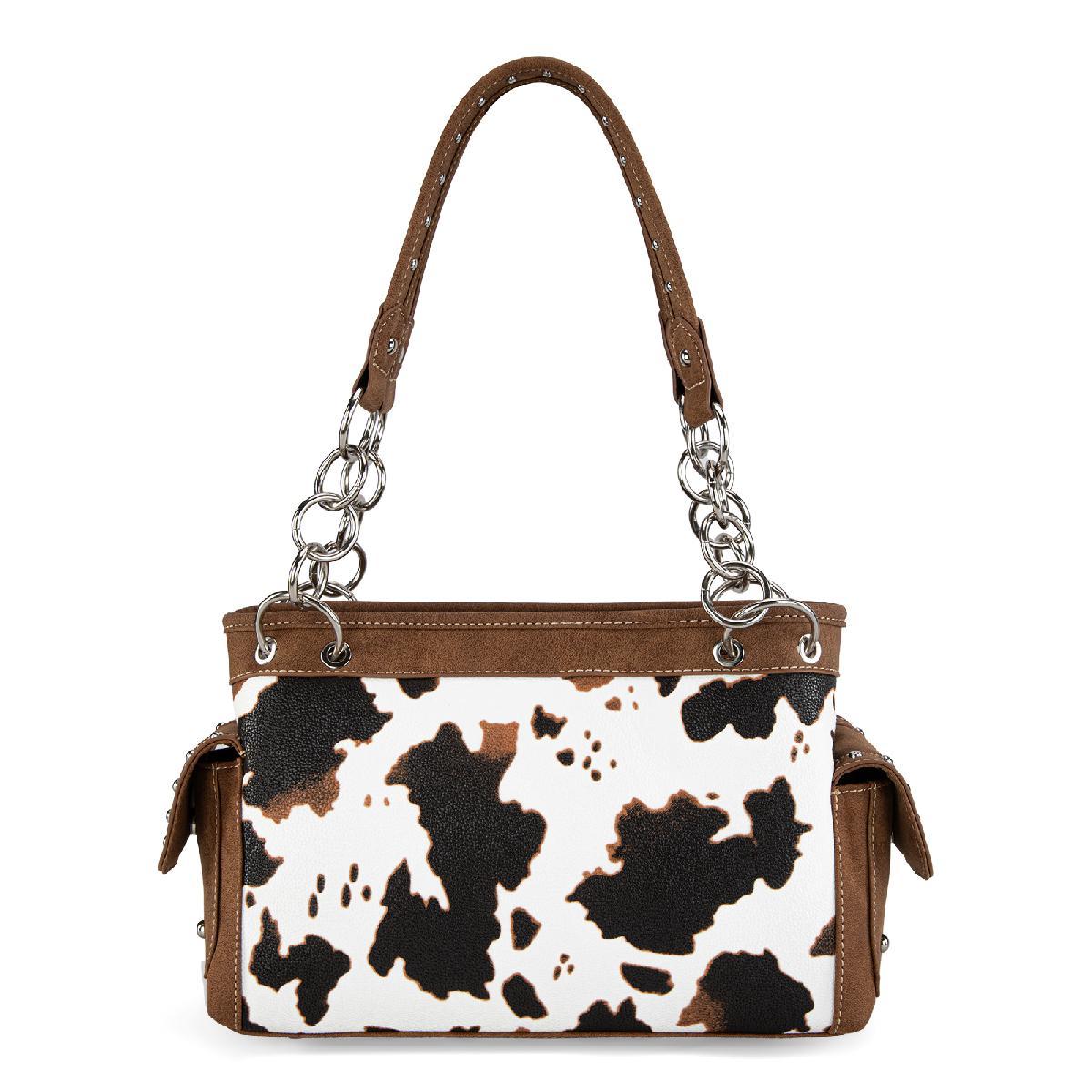 Montanna West Cow Print Handbag Concealed Carry Brown image