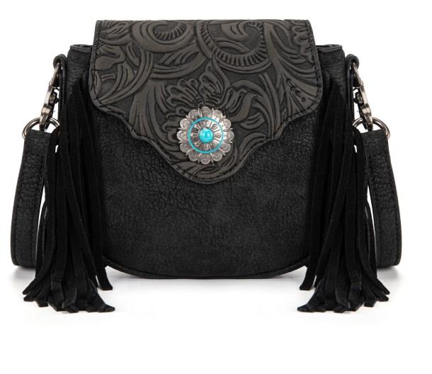 Montana West Embossed Fringe Mini Crossbody -Black image