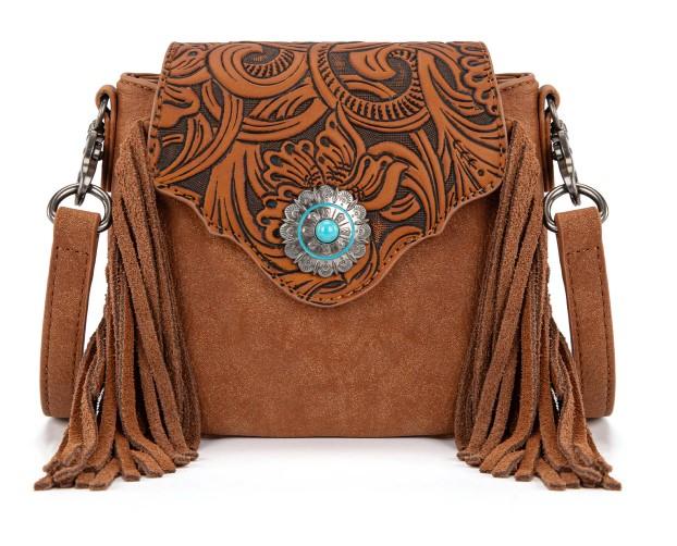 Montana West Embossed Fringe Mini Crossbody -Brown image