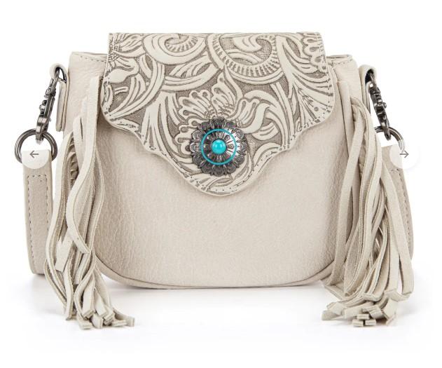 Montana West Embossed Fringe Mini Crossbody -Tan image