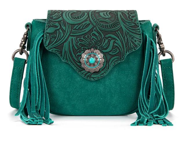 Montana West Embossed Fringe Mini Crossbody -Turquoise image