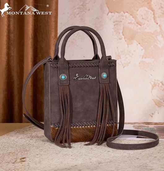 Montana West Hair-On Cowhide Fringe Tote/Crossbody - Coffee image