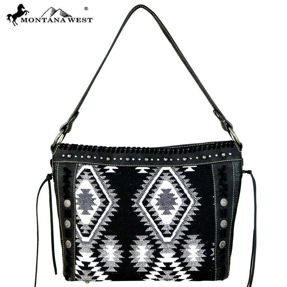 Montana West Aztec Denim Collection Tote Bag Black image