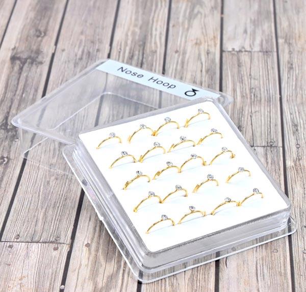 20 Pcs Tiny Hoop Gold Color Cubic Zirconia Nose Rings image