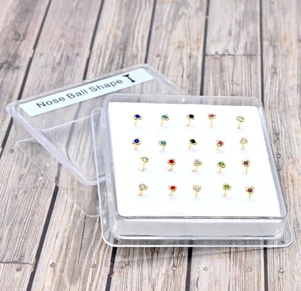 20 Pcs Colorful Cubic Zirconia Post Nose Pins - Assorted image