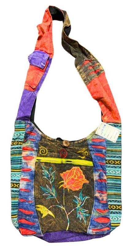 Handmade Patchwork Crossbody Hobo Bags With Rose Embroidery image