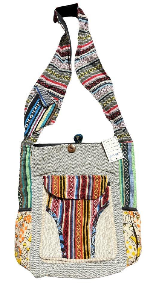 Heavy Fabric Patchwork Crossbody Bags With Large Front Pocket & Side Pockets image