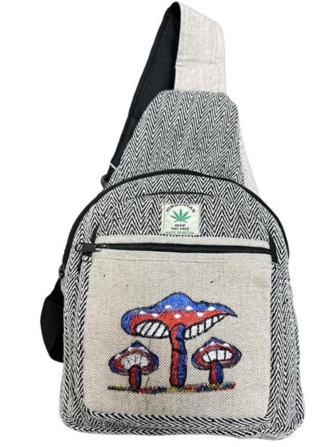 Nepal Handmade Himalayan Hemp Crossbody Bags - Blue Mushroom image