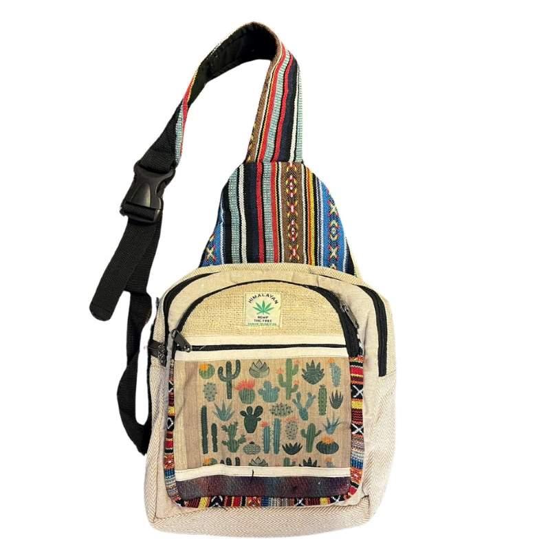 Himalayan Hemp Nepal Handmade Crossbody Backpacks - Cactus Print image