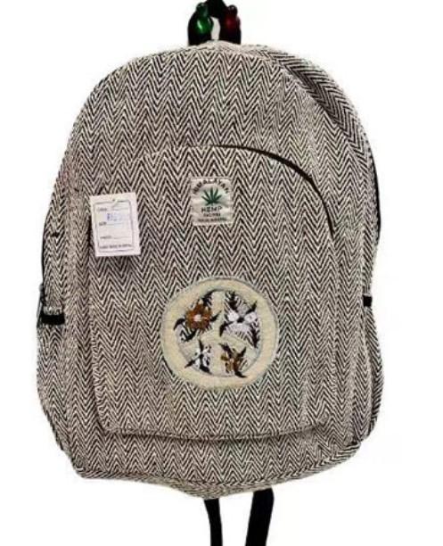 Himalayan Hemp Nepal Handmade Backpacks - Peace Sign With Flowers image