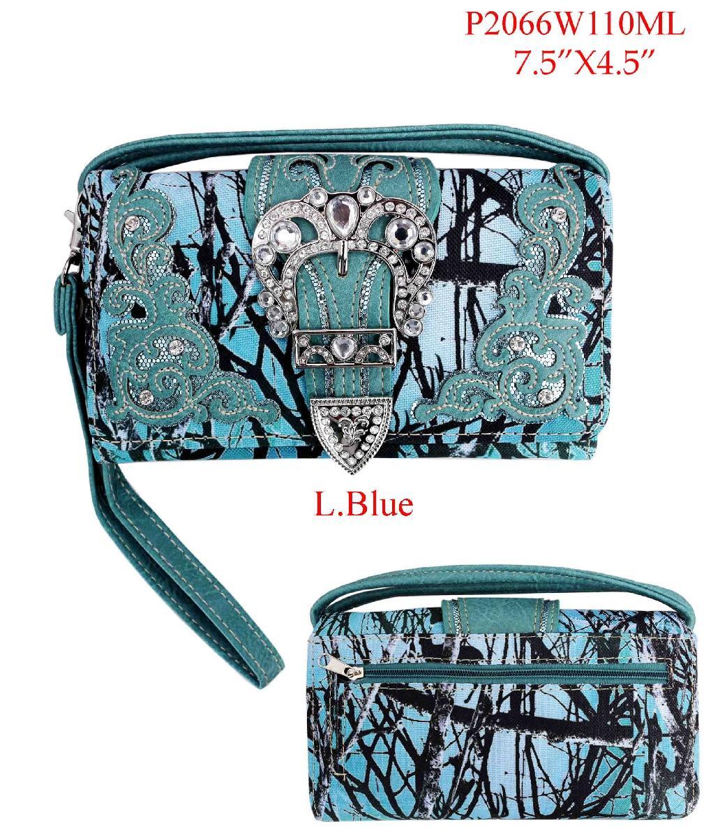 Wholesale Light Blue Camo Wallet Purse with crossbody strap image