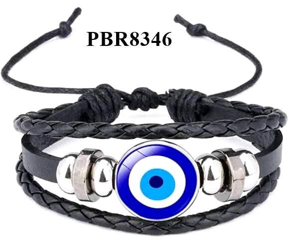 Faux Leather Bracelets With Large Evil Eye image