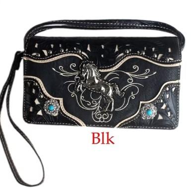 Western Style Horse Concho Wallet Purse - Black image