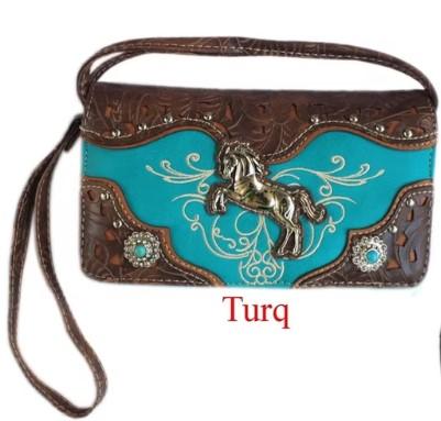 Western Style Horse Concho Wallet Purse - Turquoise image
