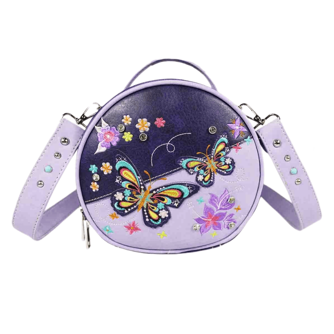 Butterfly Embroidery Round Crossbody Bag - Purple image