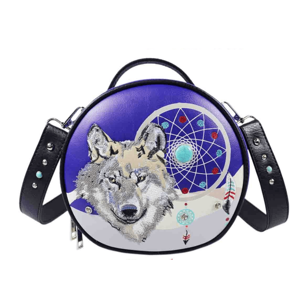 Wolf Dream Catcher Round Crossbody Bag - Purple image