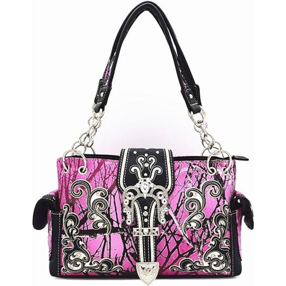 Rhinestone Crown Buckle Purse - Pink Tree Camo image
