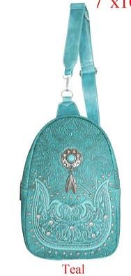 Western Style Crossbody Backpack - Teal image