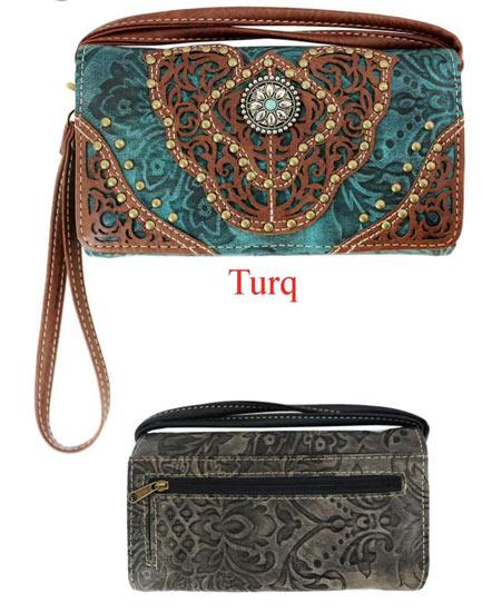 Western Concho Wallet With Floral Embroidery - Turquoise image