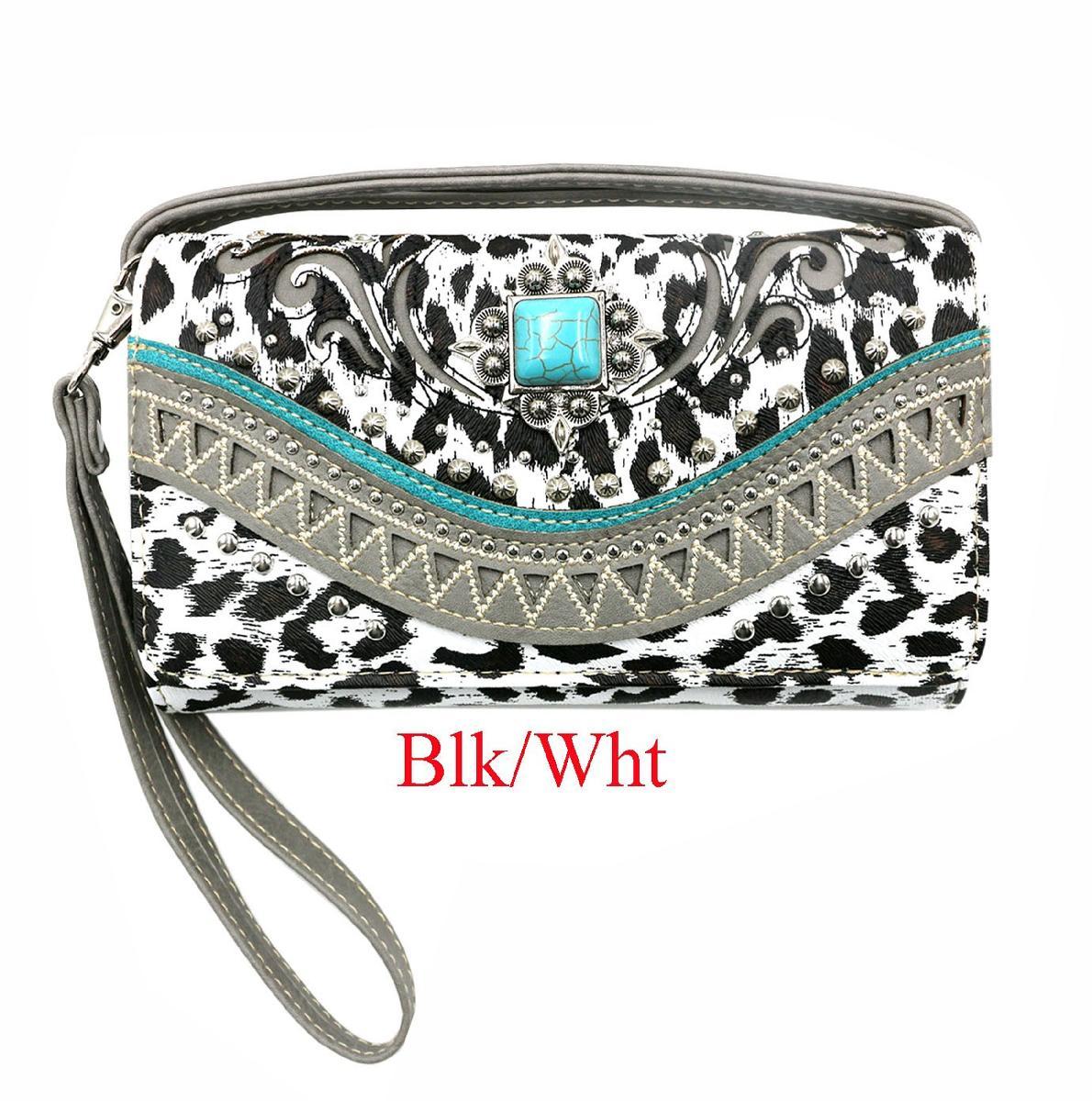 Snow Leopard Print Wallet Purse - Black & White image