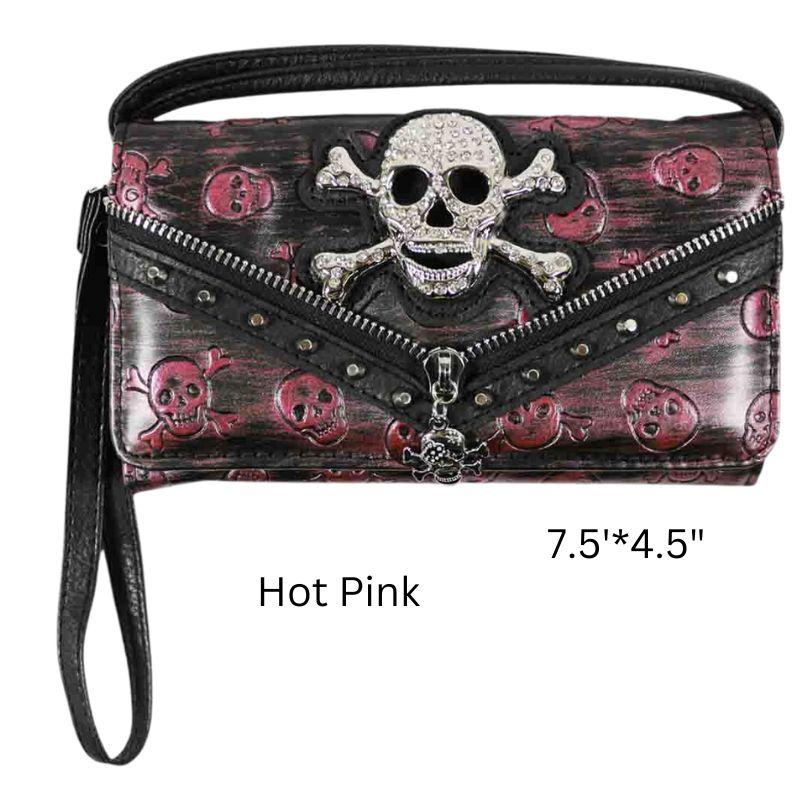 Fashion Skull Wallet Purse With Zipper - Hot Pink image
