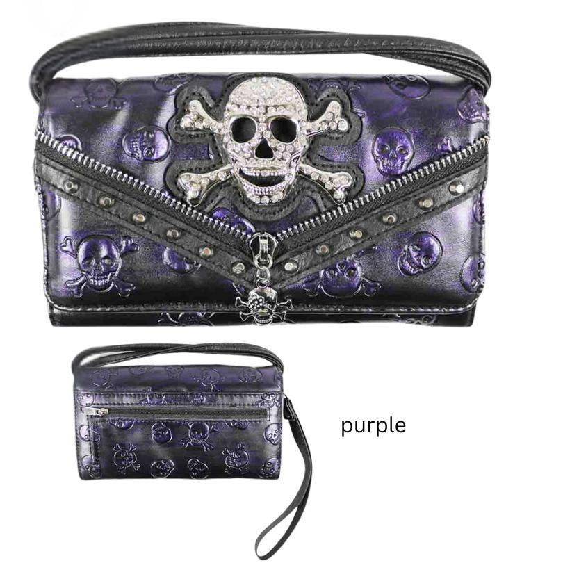 Fashion Skull Wallet Purse With Zipper - Purple image