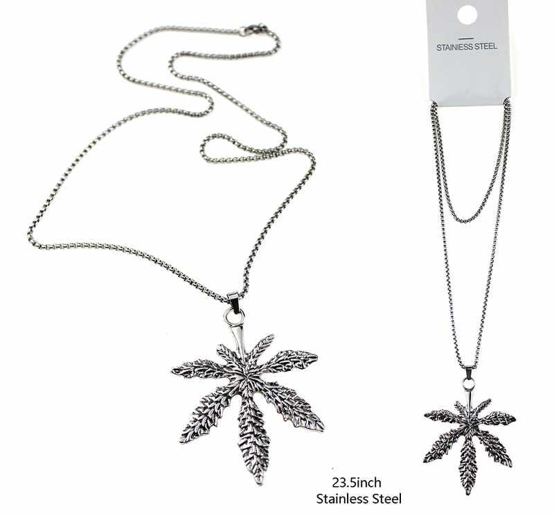 Marijuana Leaf Stainless Steel Necklaces image
