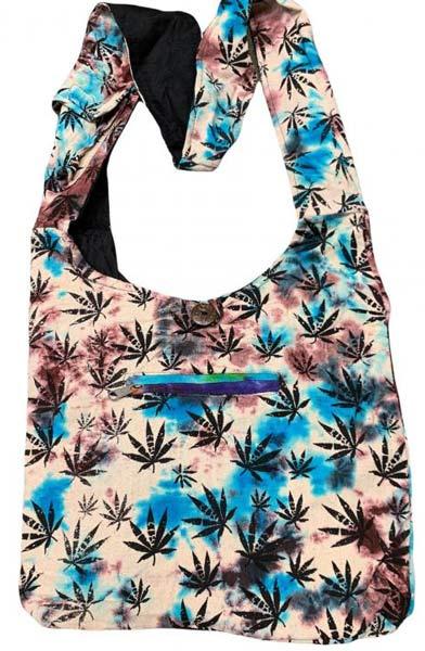Nepal Handmade Hemp/Cotton Bags - Tie Dye Marijuana Leaf Pattern image