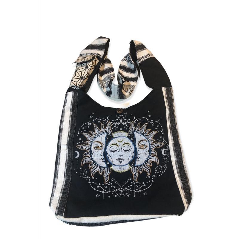 Nepal Handmade Cotton/Hemp Bags - Triple Face Sun/Moon image