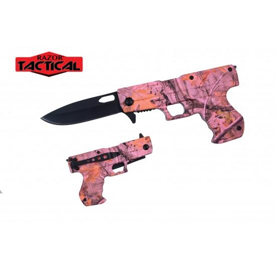 Gun-Shaped Spring-Assisting Knife - Pink Camo image