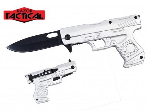 Razor Tactical Gun Shape Spring Assisted Knife - Silver image