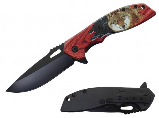 8.25'' Spring-Assisted Knife With ABS Handle - Wolf image