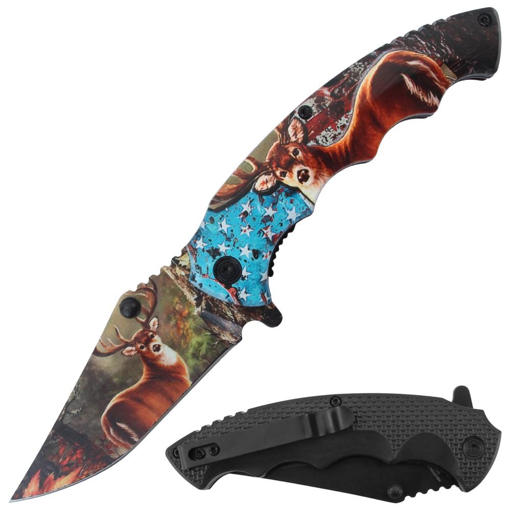 Assisted Knife 3D Print Deer Plastic Handle 4.5" closed image