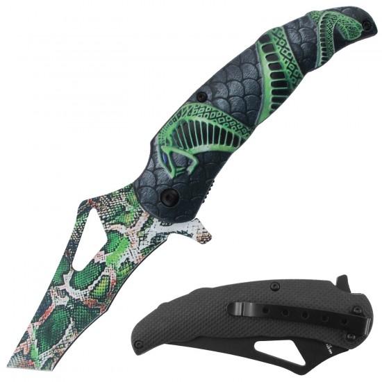 3D Printed Assisted Folding Knife With Pocket Clip - Green image